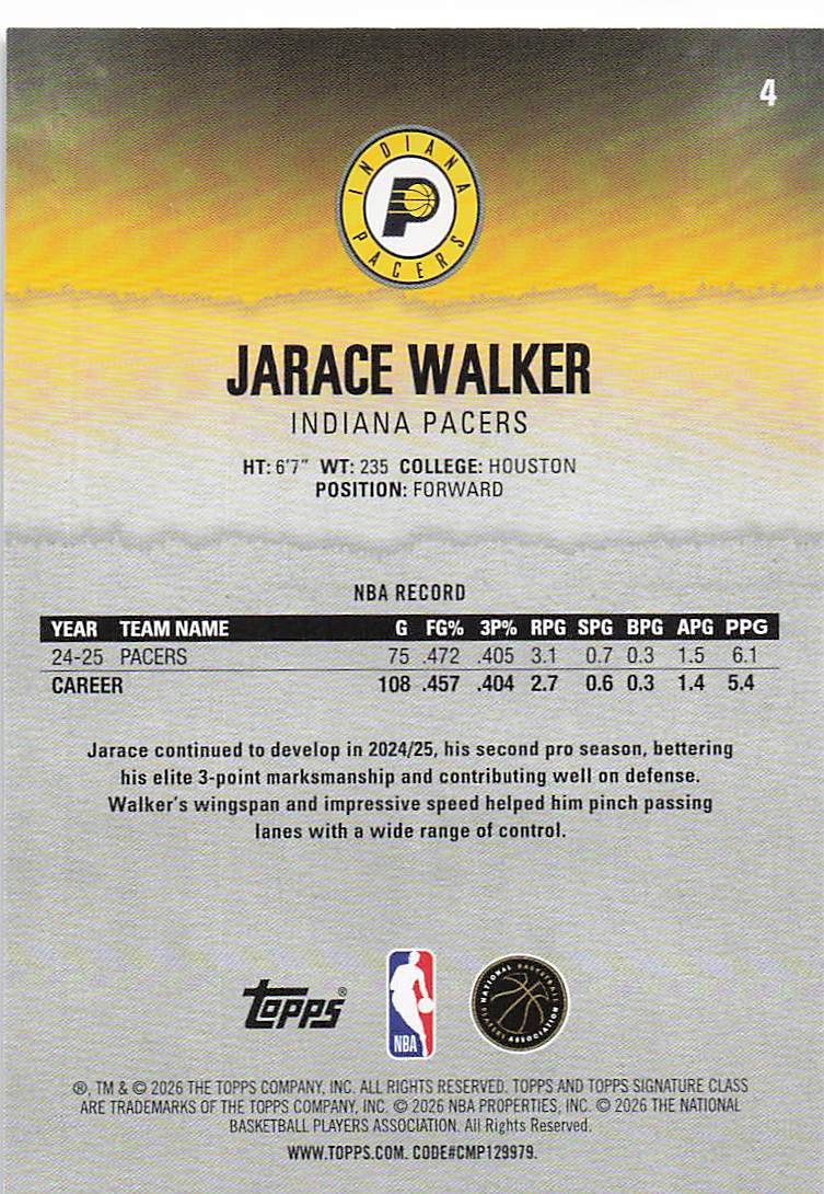 2025-26 Topps Signature Class Basketball Jarace Walker #4