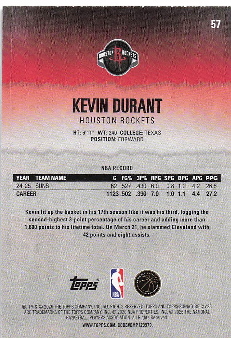 2025-26 Topps Signature Class Basketball Kevin Durant #57