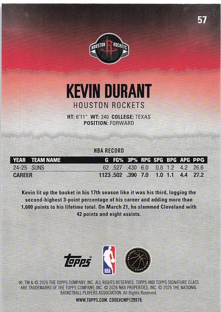 2025-26 Topps Signature Class Basketball Bronze Kevin Durant #57