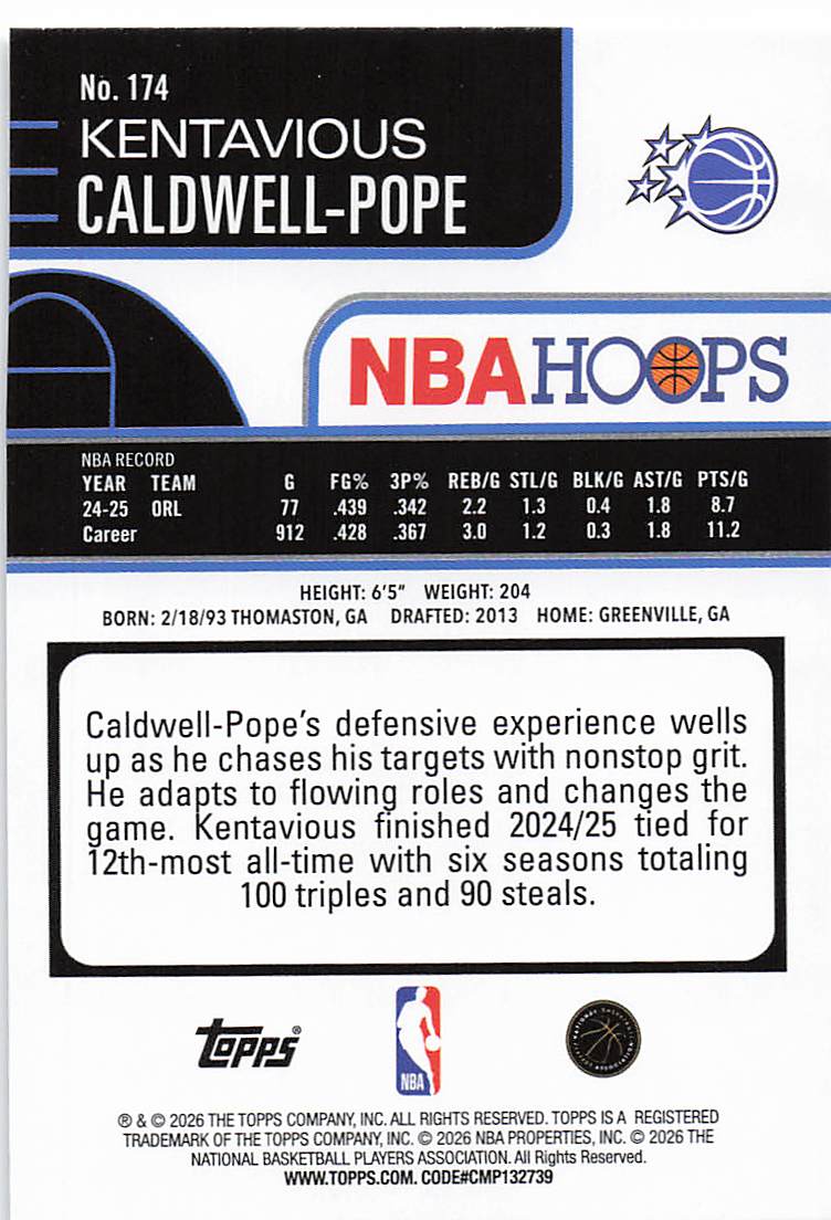 2025-26 Hoops Basketball Kentavious Caldwell-Pope #174