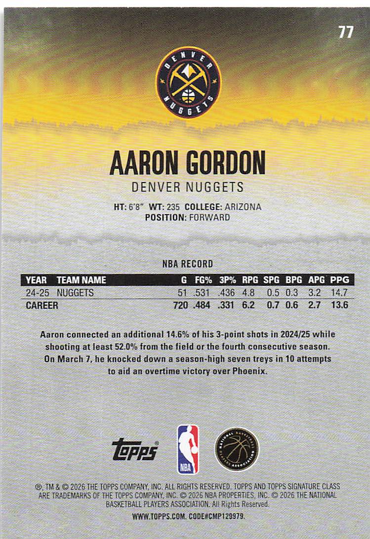 2025-26 Topps Signature Class Basketball Aaron Gordon #77