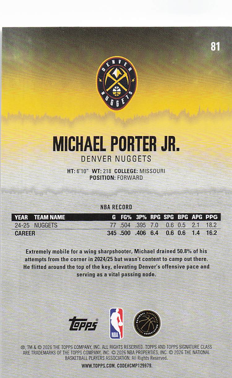 2025-26 Topps Signature Class Basketball Michael Porter Jr. #81