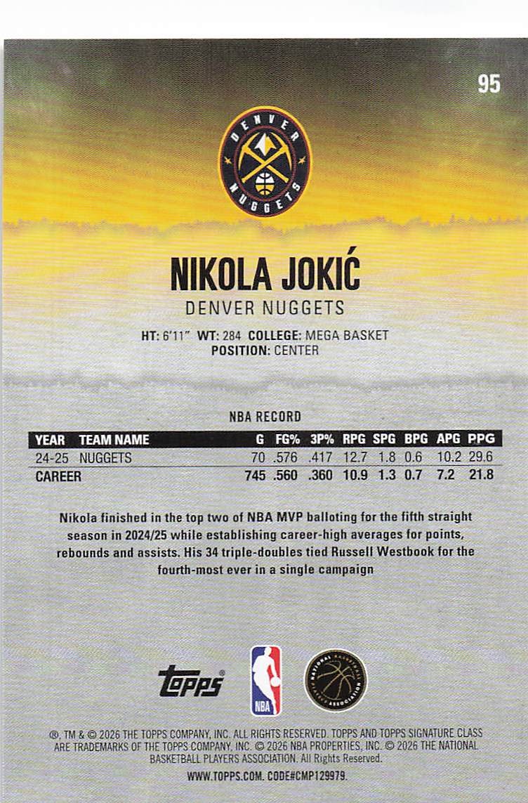2025-26 Topps Signature Class Basketball Nikola Joki? #95