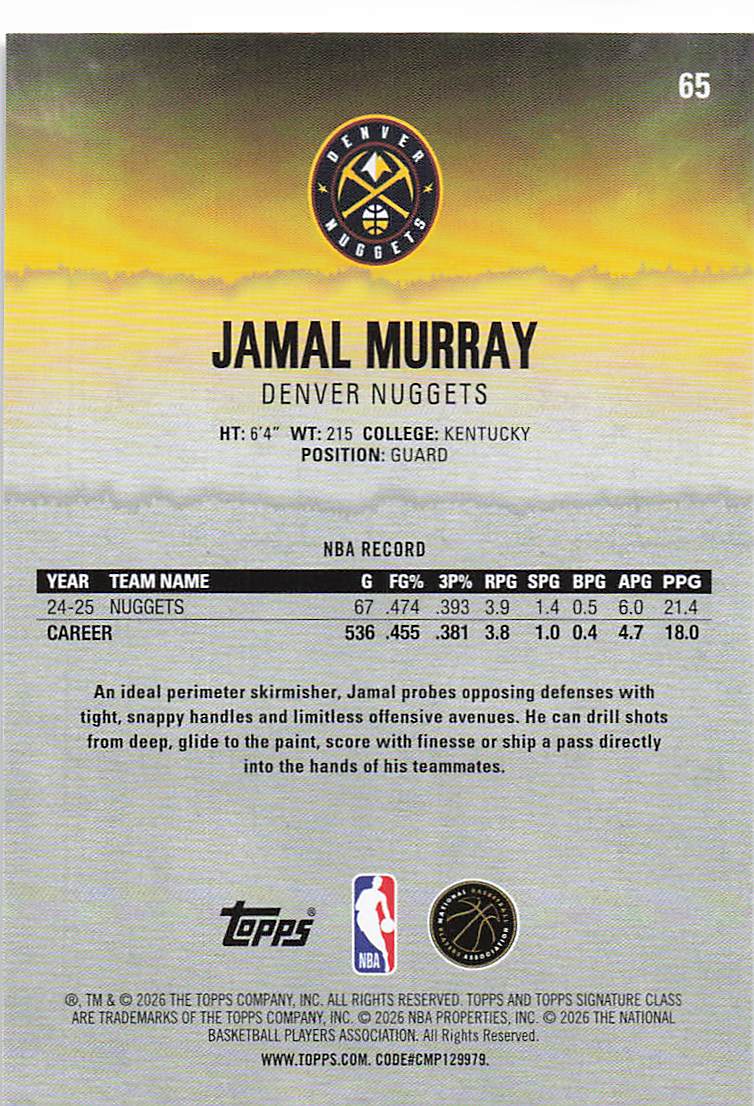 2025-26 Topps Signature Class Basketball Jamal Murray #65