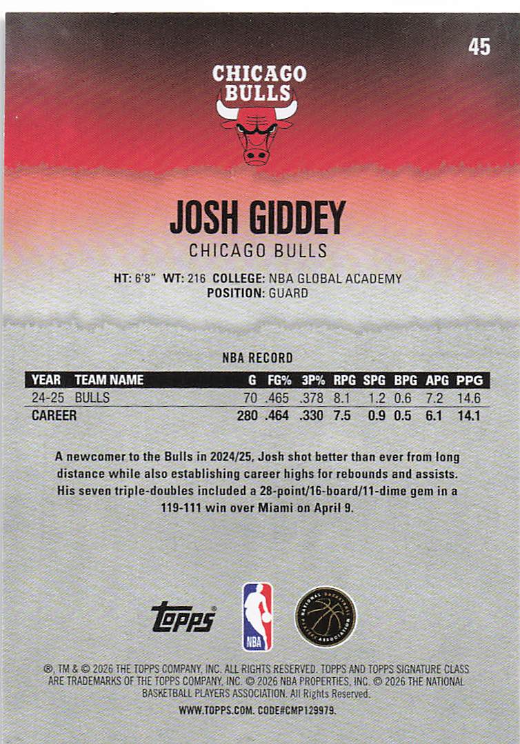 2025-26 Topps Signature Class Basketball Josh Giddey #45