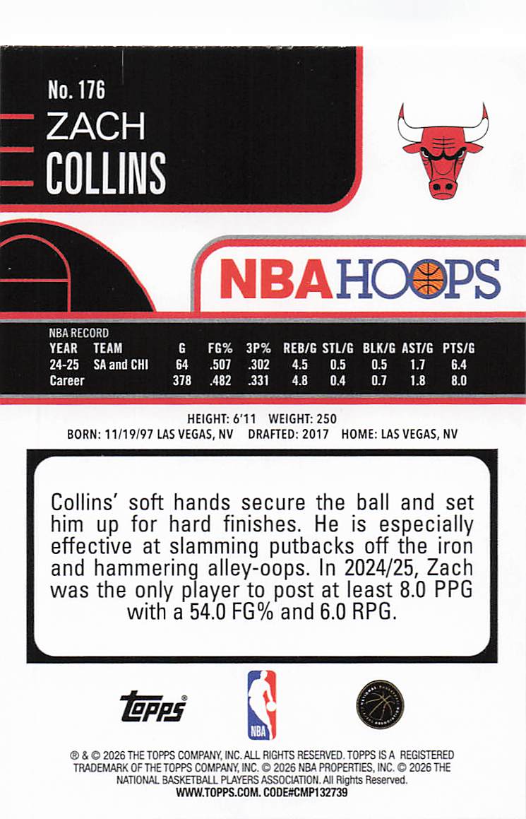 2025-26 Hoops Basketball Zach Collins #176
