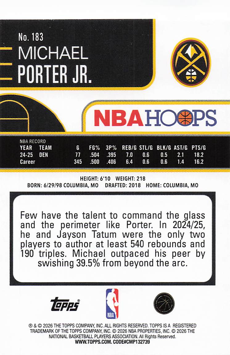 2025-26 Hoops Basketball Green Hoops Michael Porter Jr. #183