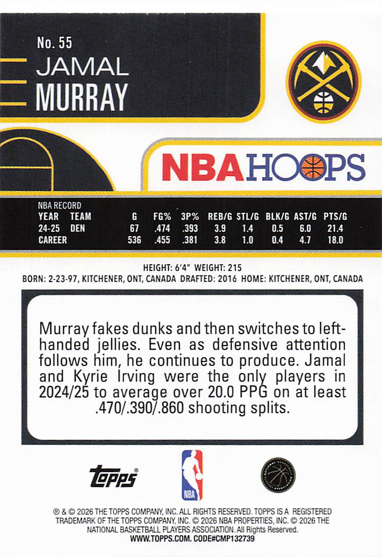2025-26 Hoops Basketball Jamal Murray #55
