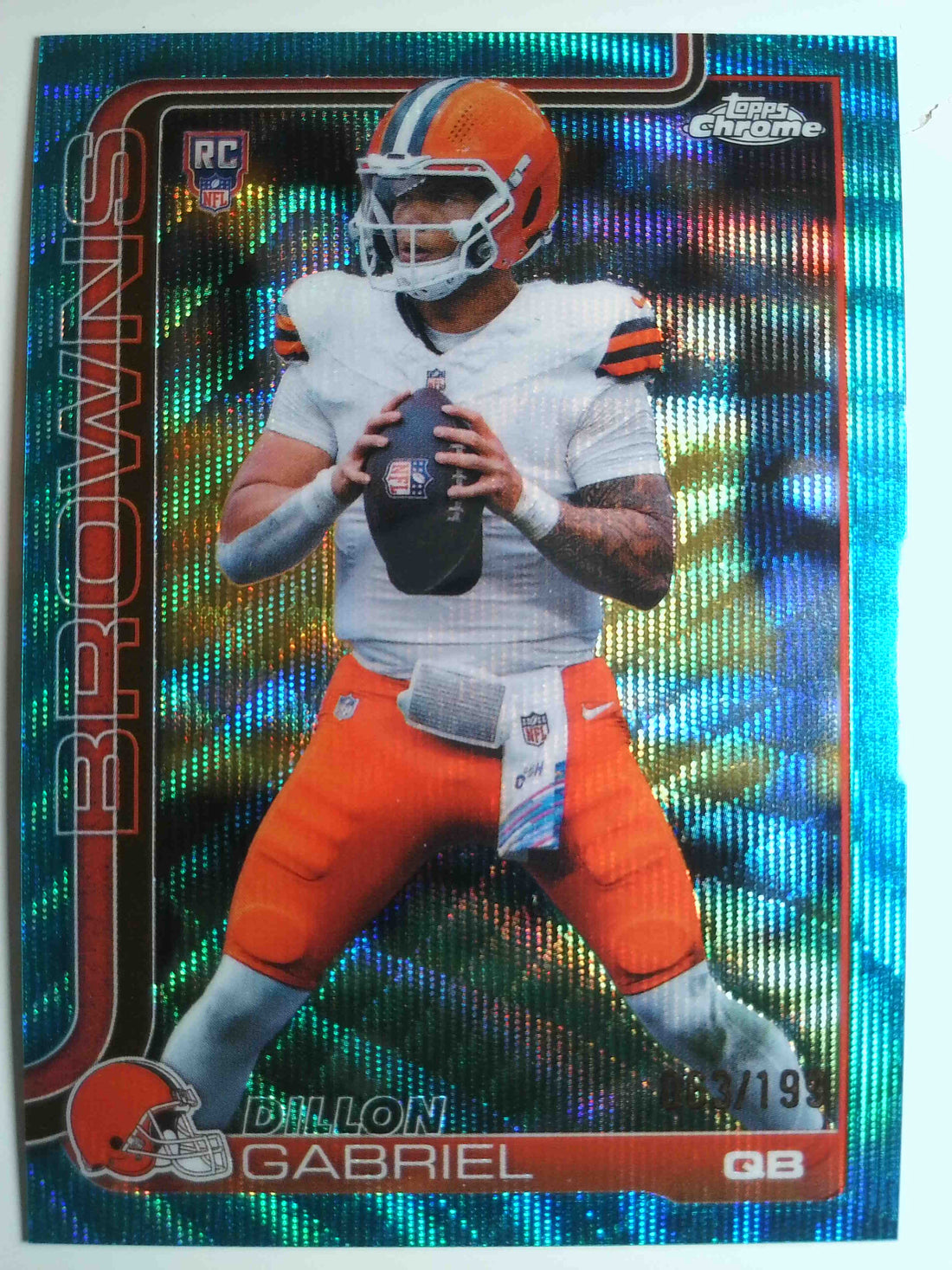 2025 Topps Chrome Football Aqua Wave Refractor 063/199 Dillon Gabriel #317 RC