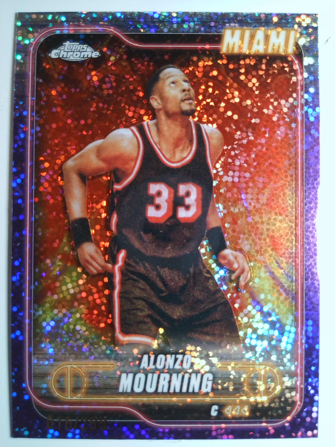 2024-25 Topps Chrome Purple Speckle Refractor 016/299 Alonzo Mourning #9