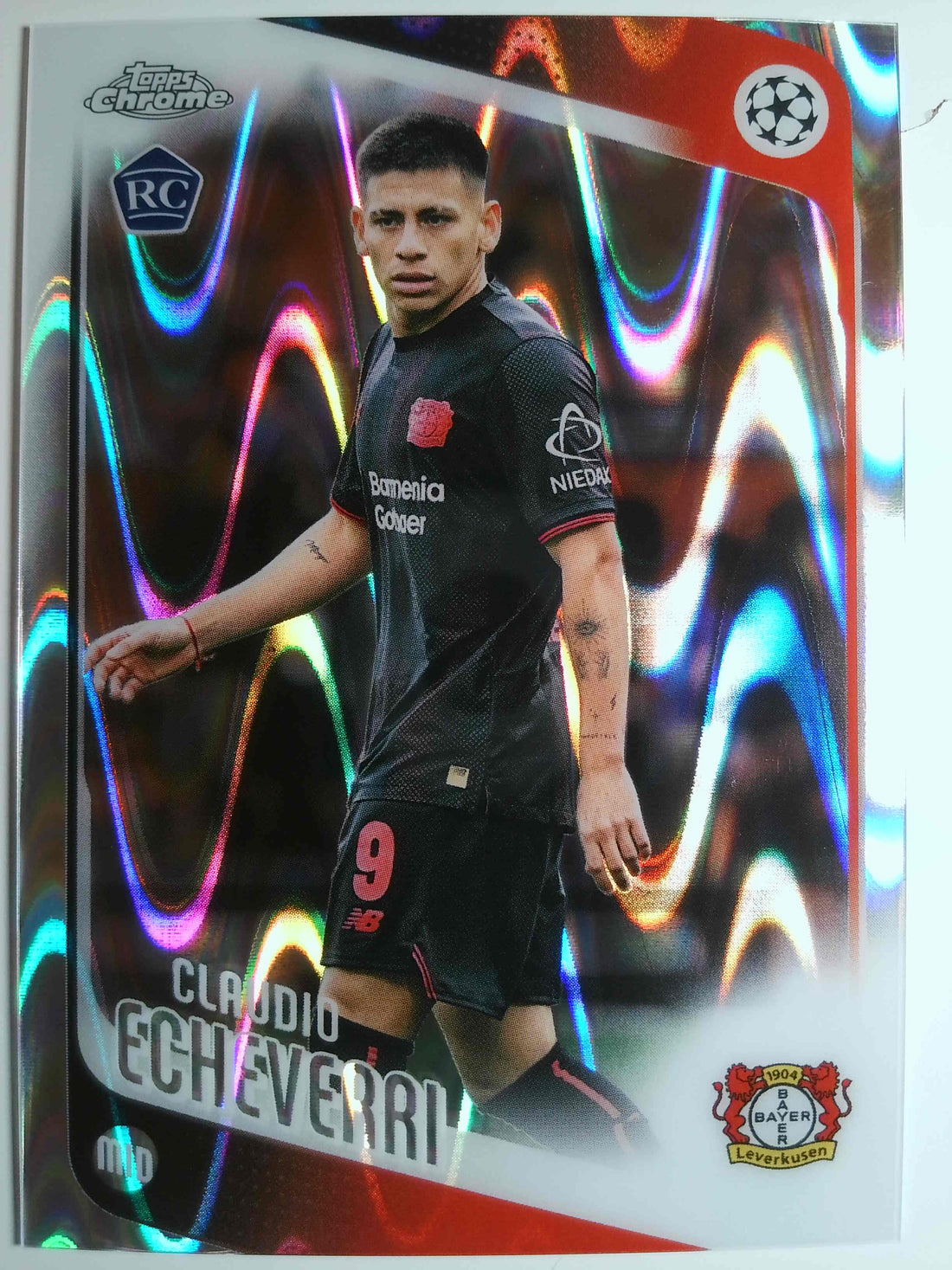 2025-26 Chrome UEFA Club Competitions Raywave Refractor Claudio Echeverri #84 RC