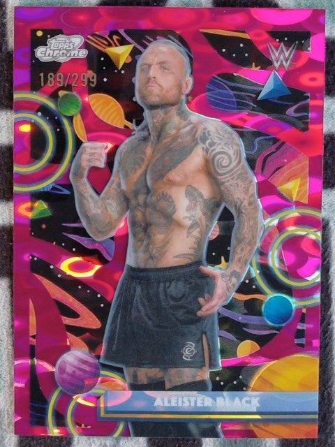 2026 Chrome Cosmic WWE Magenta Cosmos Refractor 189/299 Aleister Black #182