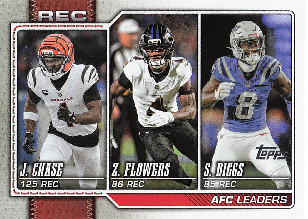 2026 Topps Flagship Football AFC Receiving Leaders Diggs / Chase / Flowers #284