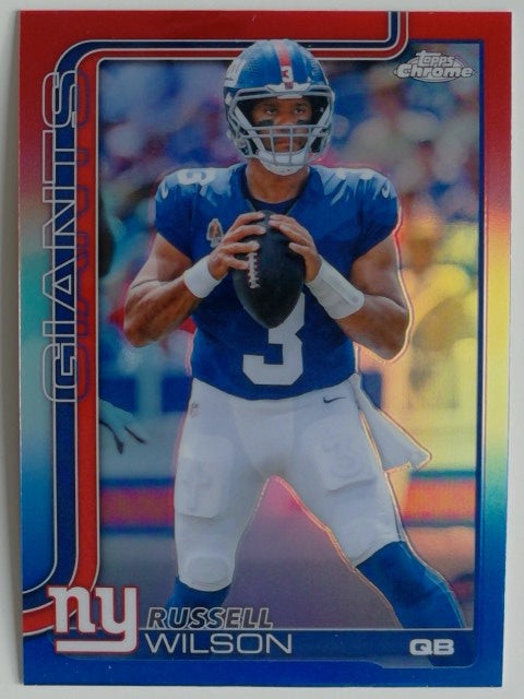 2025 Topps Chrome Football Red White and Blue Refractor Russell Wilson #229