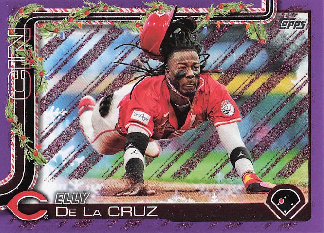 2025 Topps Holiday Baseball Purple Glitter Holiday 02/99 Elly De La Cruz #H97
