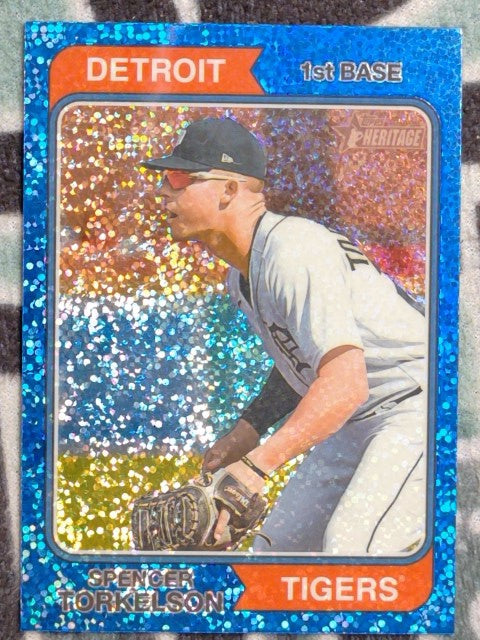 2023 Topps Heritage Chrome Blue Sparkle Refractor Spencer Torkelson #215