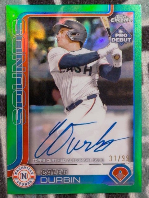 2025 Pro Debut Chrome Autographs Green Refractors 31/99 Caleb Durbin #PDC-160