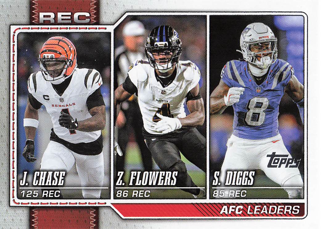 2026 Topps Flagship Football AFC Receiving Leaders Diggs / Chase / Flowers #284