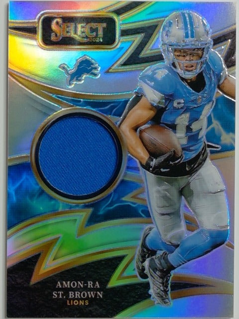 2024 Panini Select Football Sparks Relics Prizm 096/149 Amon-Ra St. Brown #S-ASB
