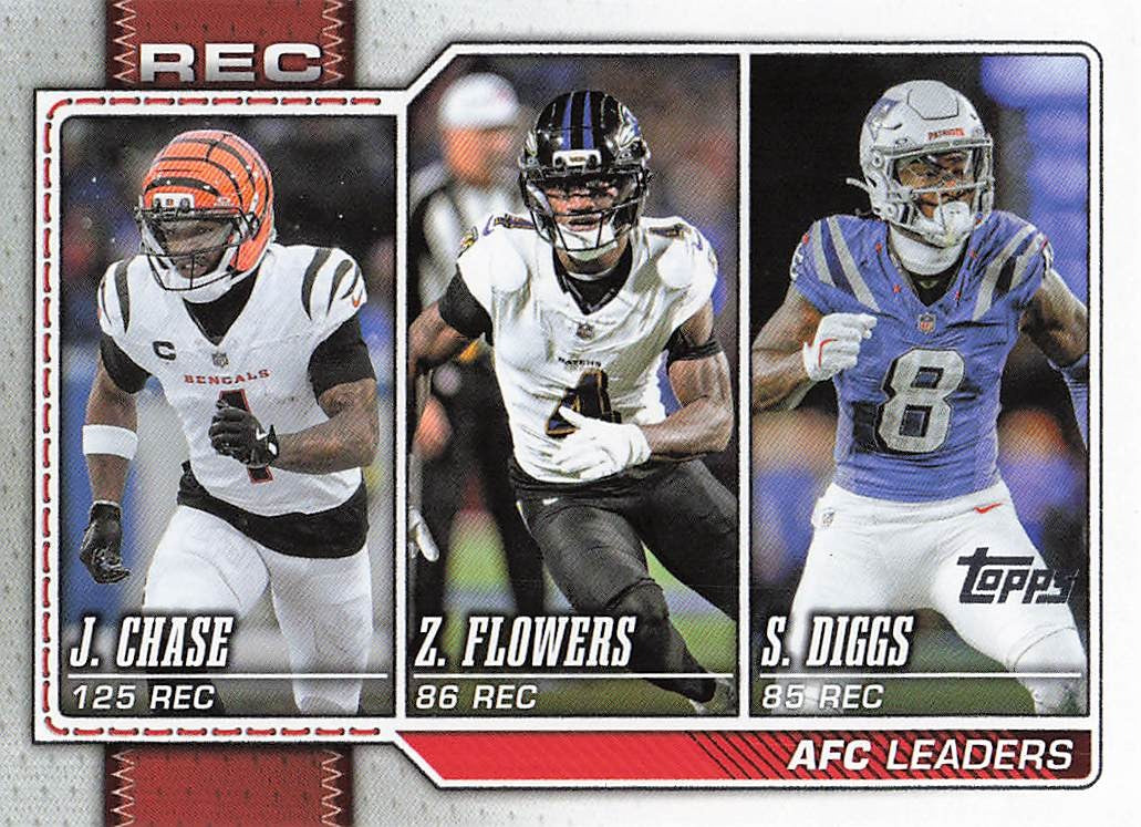 2026 Topps Flagship Football AFC Receiving Leaders Diggs / Chase / Flowers #284