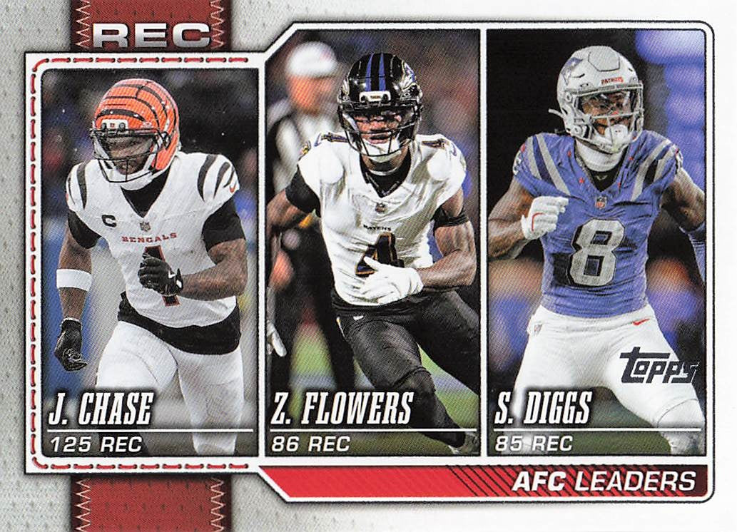 2026 Topps Flagship Football AFC Receiving Leaders Diggs / Chase / Flowers #284