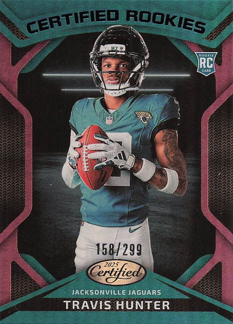 2025 Panini Certified Rookies Mirror Purple 158/299 Travis Hunter #CRK-THR