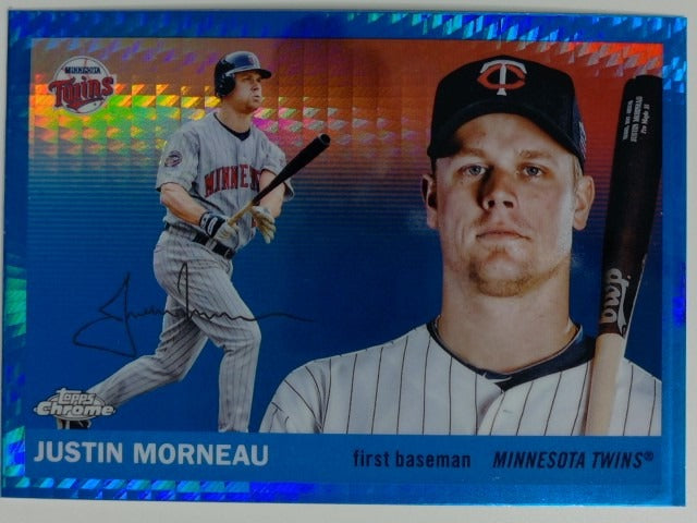 2025 Topps Chrome Platinum Baseball Blue Prism Refractor Justin Morneau #375