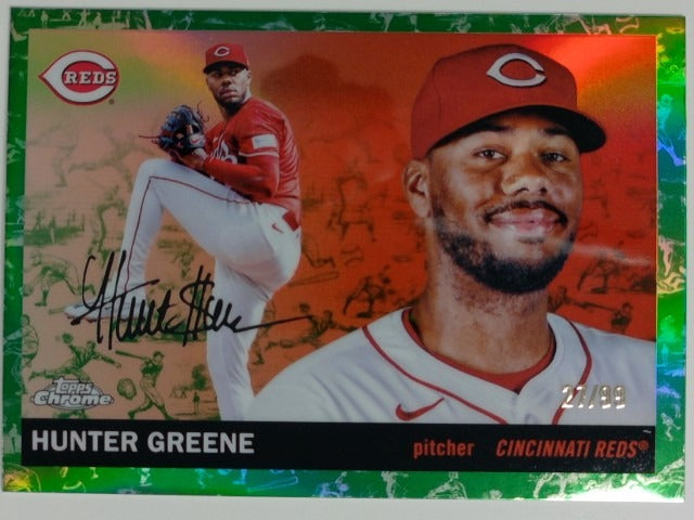 2025 Topps Chrome Platinum Toile White / Green Refractor 27/99 Hunter Greene #71