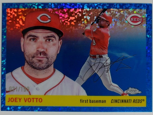 2025 Topps Chrome Platinum Blue Mini-Diamond Refractor 021/199 Joey Votto #477