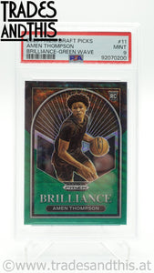 2023-24 Panini Prizm Draft Picks Brilliance Green Wave Amen Thompson #11 RC PSA 9