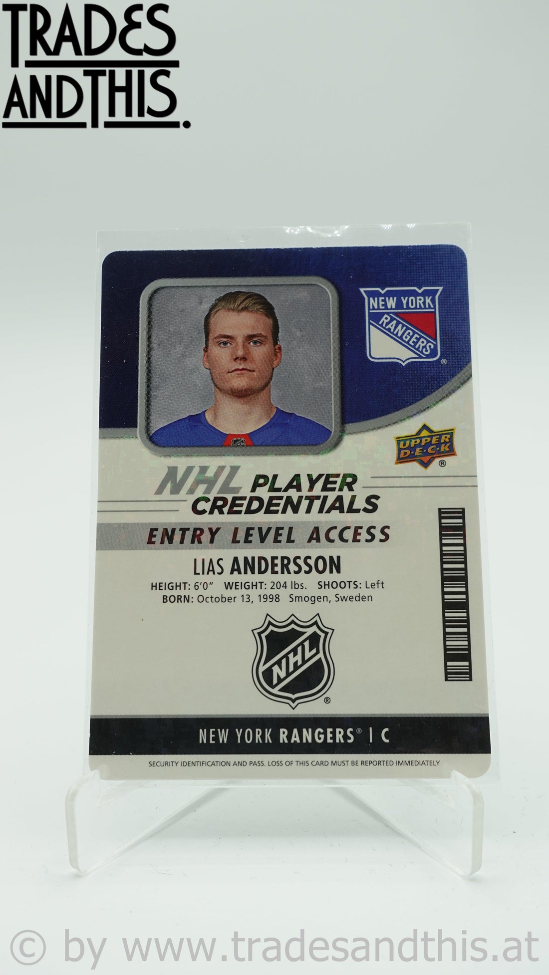 2018-19 Upper Deck MVP NHL Player Credentials Access Lias Andersson #NHL-LA - Trades and This e.U.