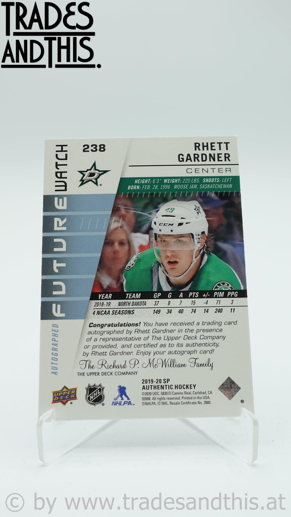 2019-20 SP Authentic Autographed Future Watch Rookies 603/999 Rhett Gardner #238 - Trades and This e.U.