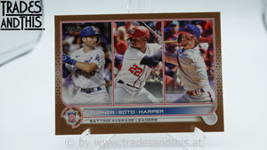 2022 Topps Series 1 Gold 0358/2022 NL Average Leaders Trea Turner - Juan Soto - Bryce Harper #59