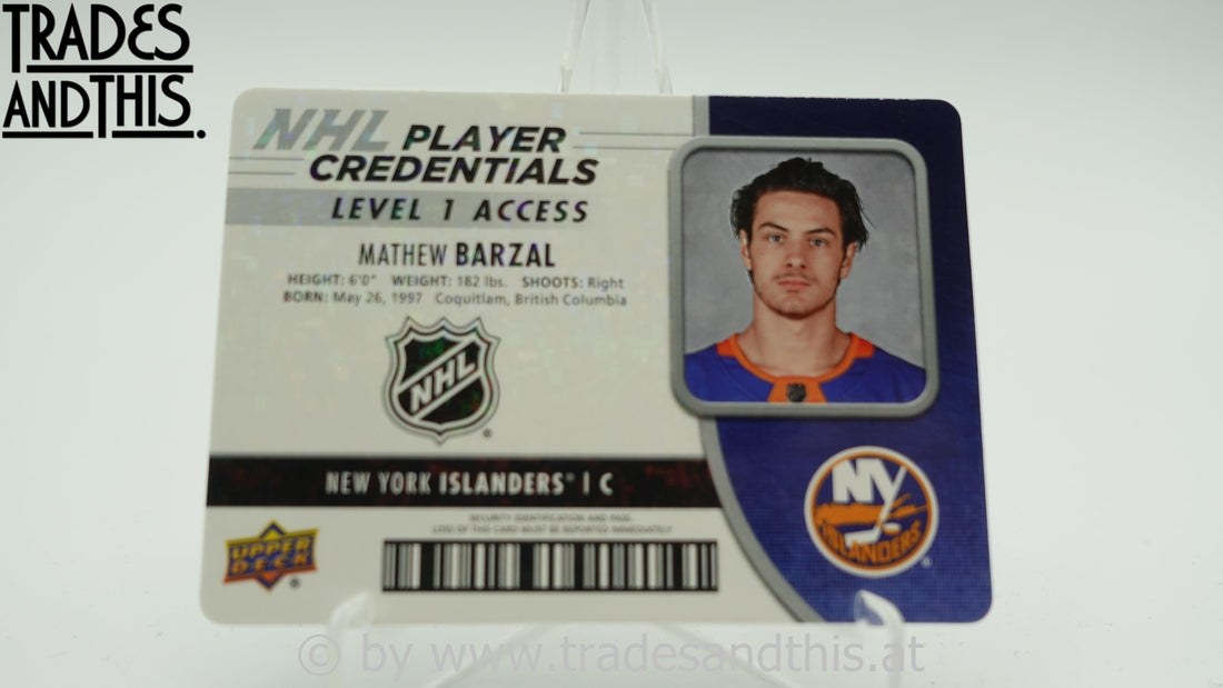 2018-19 Upper Deck MVP NHL Player Credentials Level 1 Access Mathew Barzal #NHL-MB - Trades and This e.U.