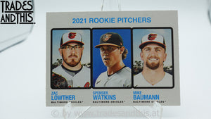 2022 Topps Heritage Mike Baumann RC / Zac Lowther RC / Spenser Watkins #72 RC