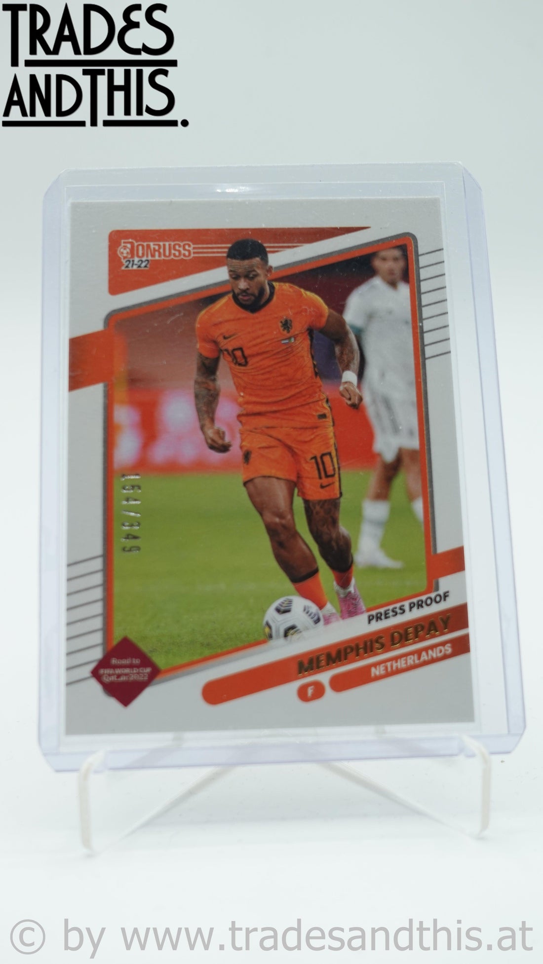 2021-22 Panini Donruss Road to Qatar Press Proof Gold 154/349 Memphis Depay #98 - Trades and This e.U.