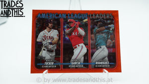 2024 Topps Series 1 Orange Crackle Foil 227/299 AL RBI Leaders Kyle Tucker - Adolis Garcia - Julio Rodriguez #106