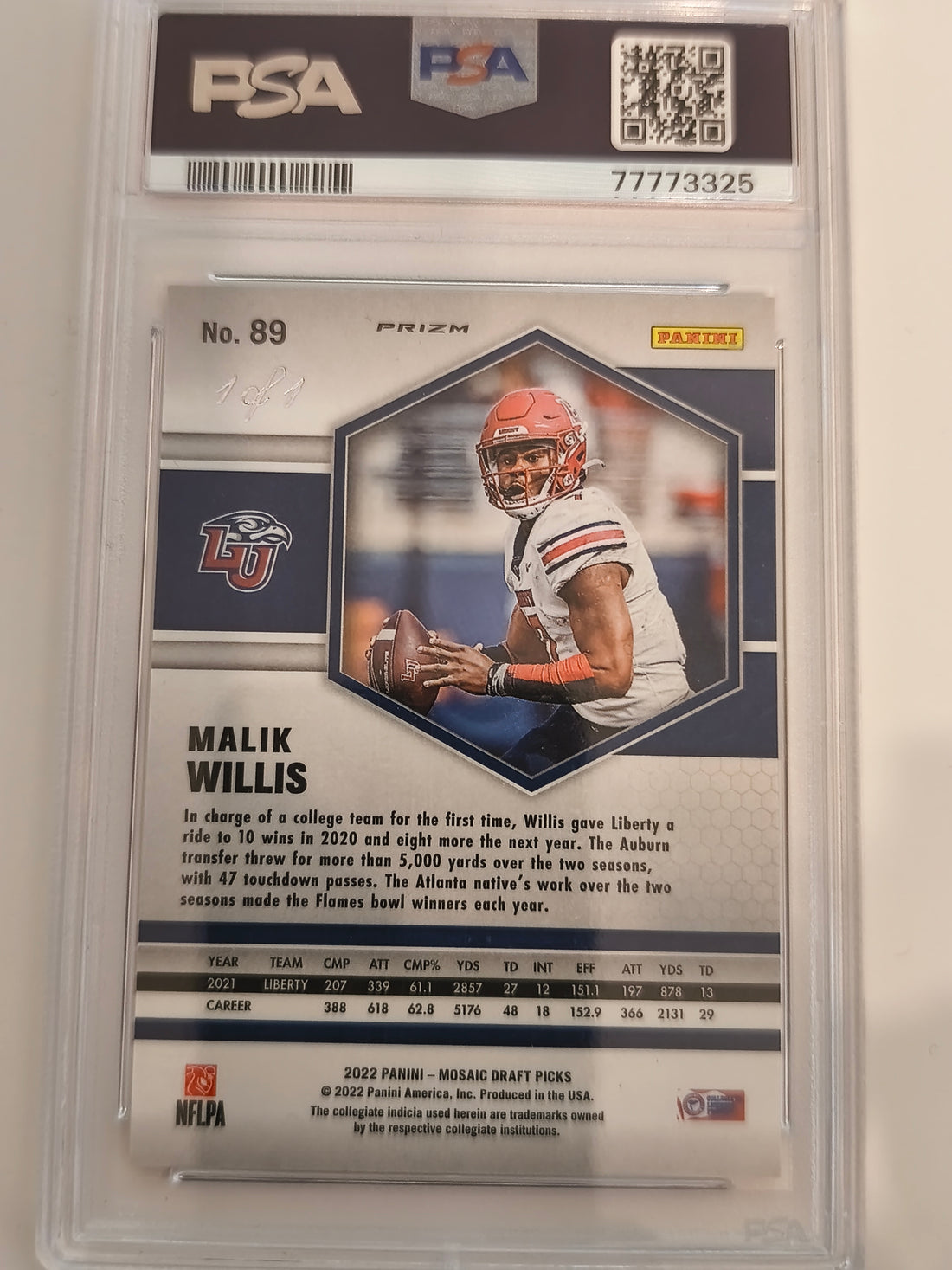 2022 Mosaic Draft Picks Black Mosaic 1/1 Malik Willis #89 RC PSA 9