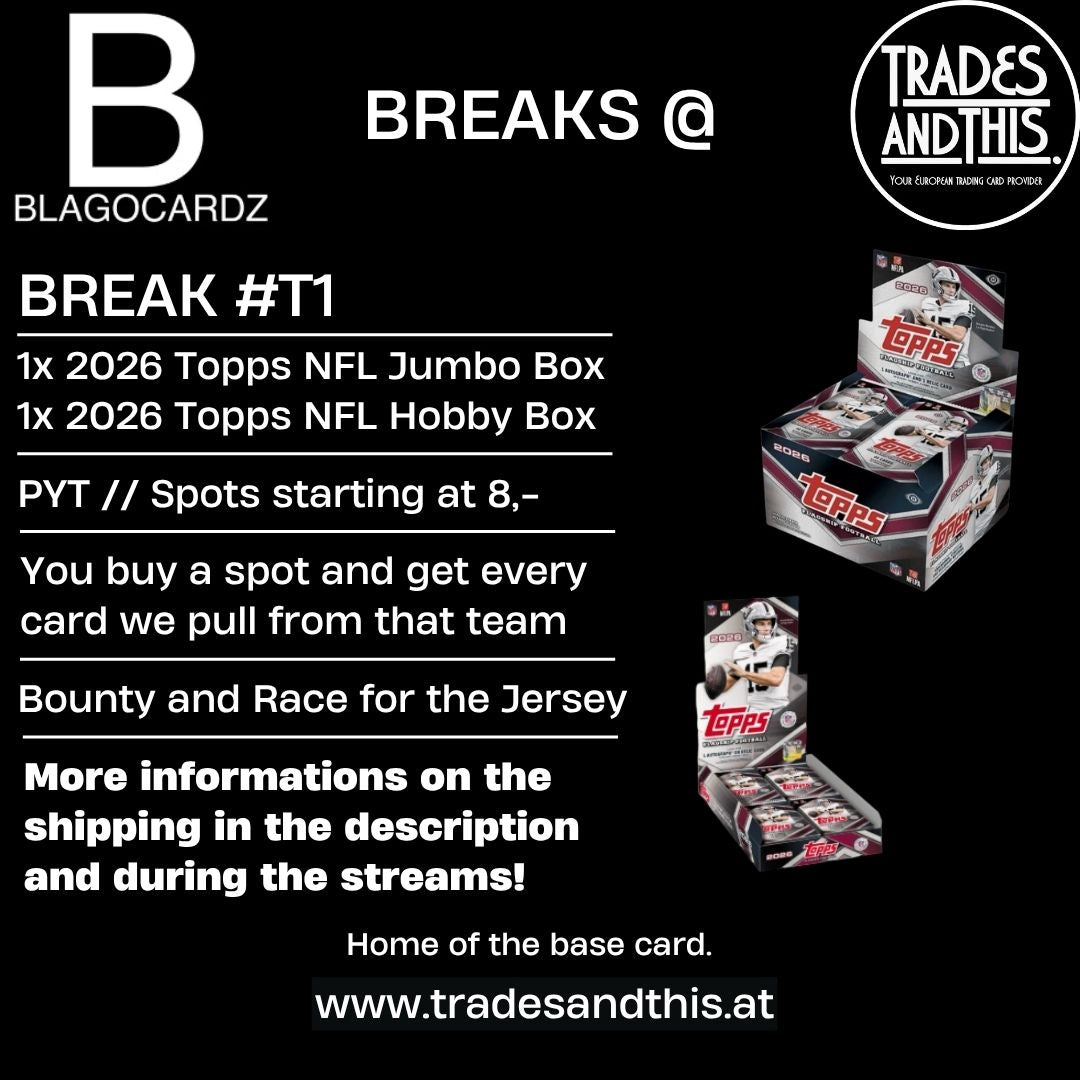 Blagocardz Break #T1: 1x 2026 Topps NFL Jumbo Box + 1x 2026 Topps NFL Hobby Box // PYT