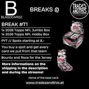 Blagocardz Break #T1: 1x 2026 Topps NFL Jumbo Box + 1x 2026 Topps NFL Hobby Box // PYT