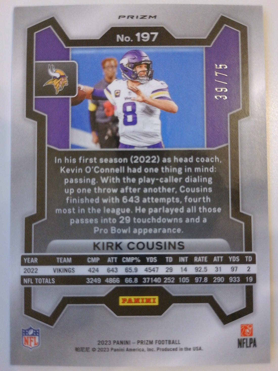 2023 Panini Prizm Green Scope Prizms 39/75 Kirk Cousins #197
