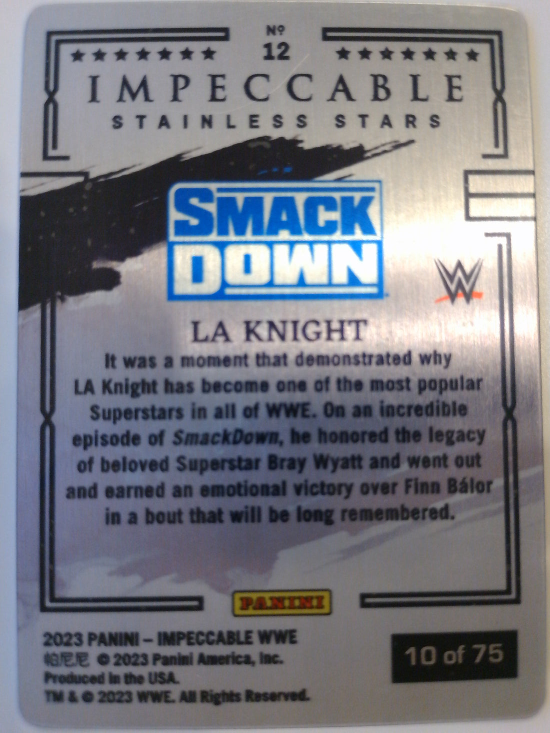 2023 Panini Impeccable WWE Stainless Stars 10/75 LA Knight #12