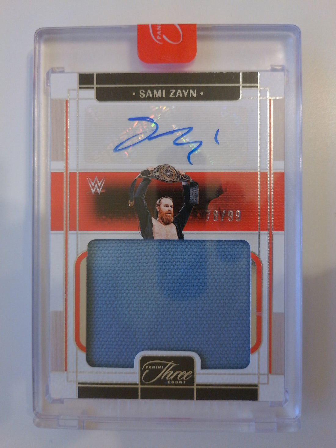 2024 Panini Three Count WWE Materials Autograph 78/99 Sami Zayn #MM-SZN