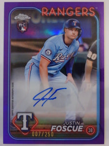 2024 Topps Chrome Update Baseball Autographs Purple Refractors 007/250 Justin Foscue #AC-JUF RC