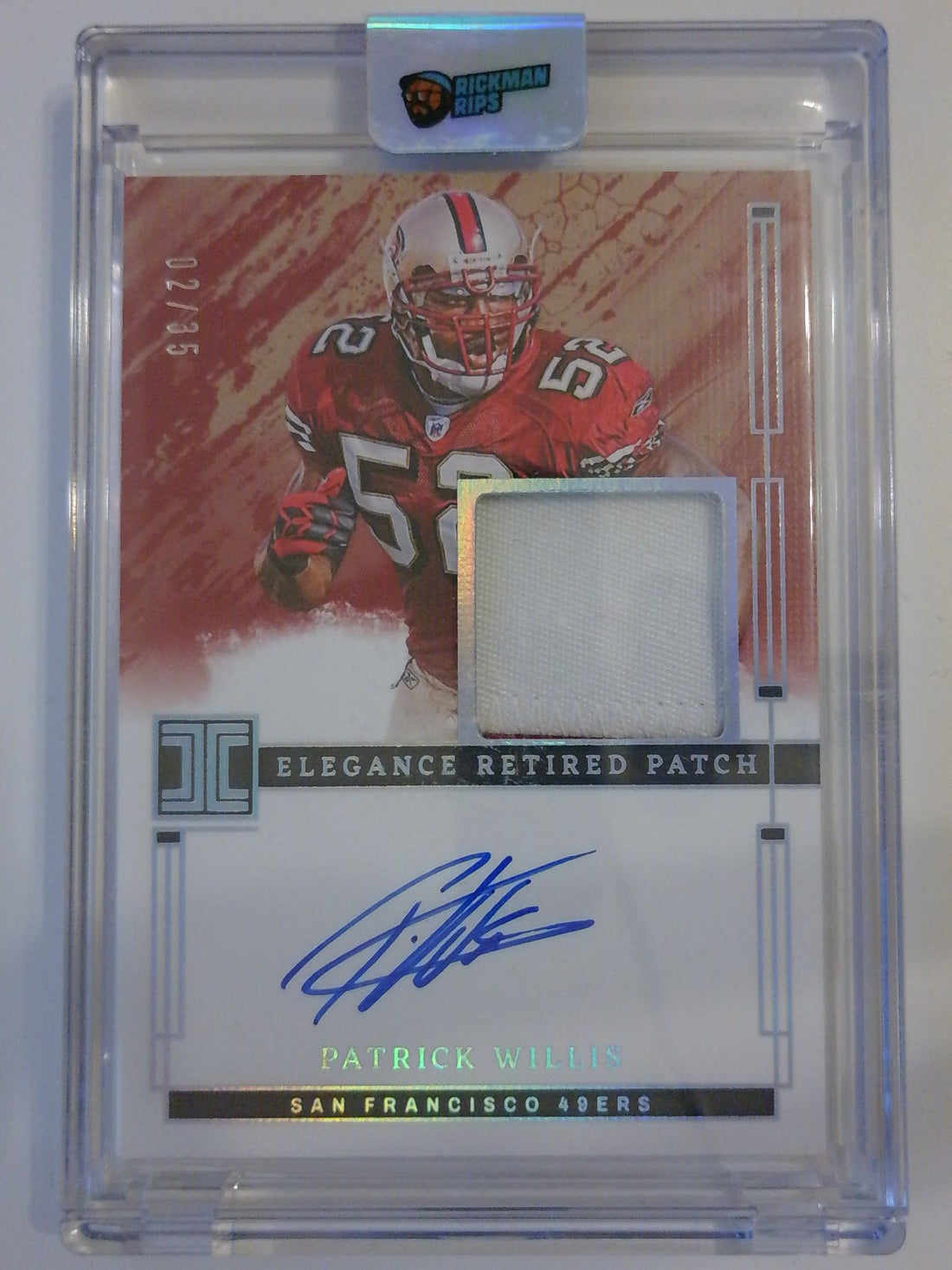 2024 Panini Impeccable Elegance Retired Patch Autos Silver 02/35 Patrick Willis #ERA-PWS