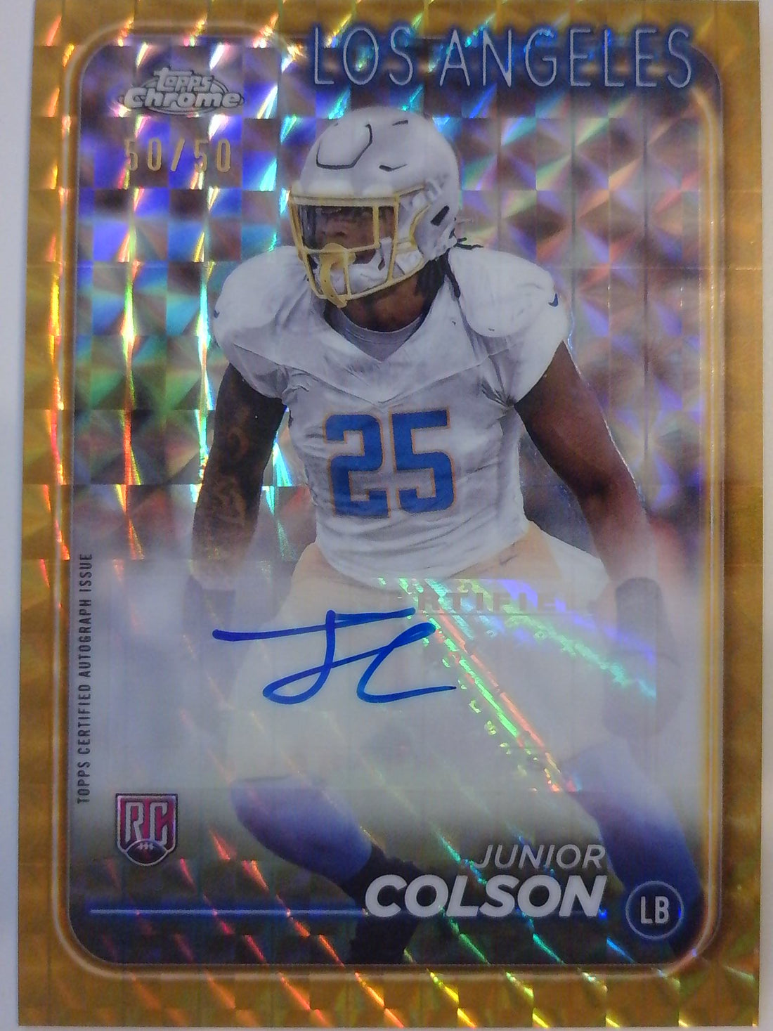 2024 Topps Chrome Rookie Autographs Gold Geometric Refractor 50/50 Junior Colson #RA-JCO RC