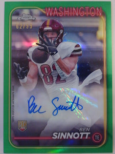 2024 Topps Chrome Rookie Autographs Green Refractors 62/99 Ben Sinnott #RA-BSI RC