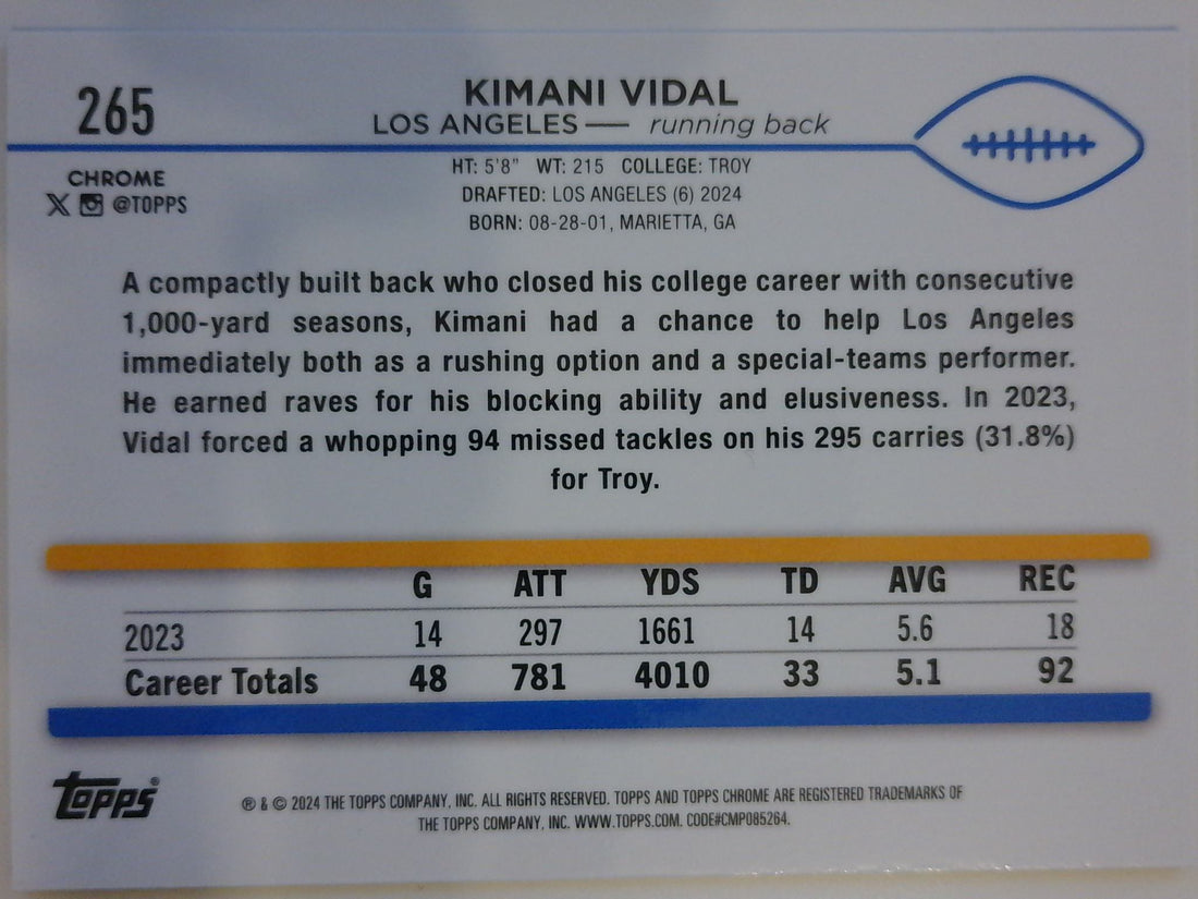 2024 Topps Chrome Green Geometric Refractor 32/99 Kimani Vidal 265 RC
