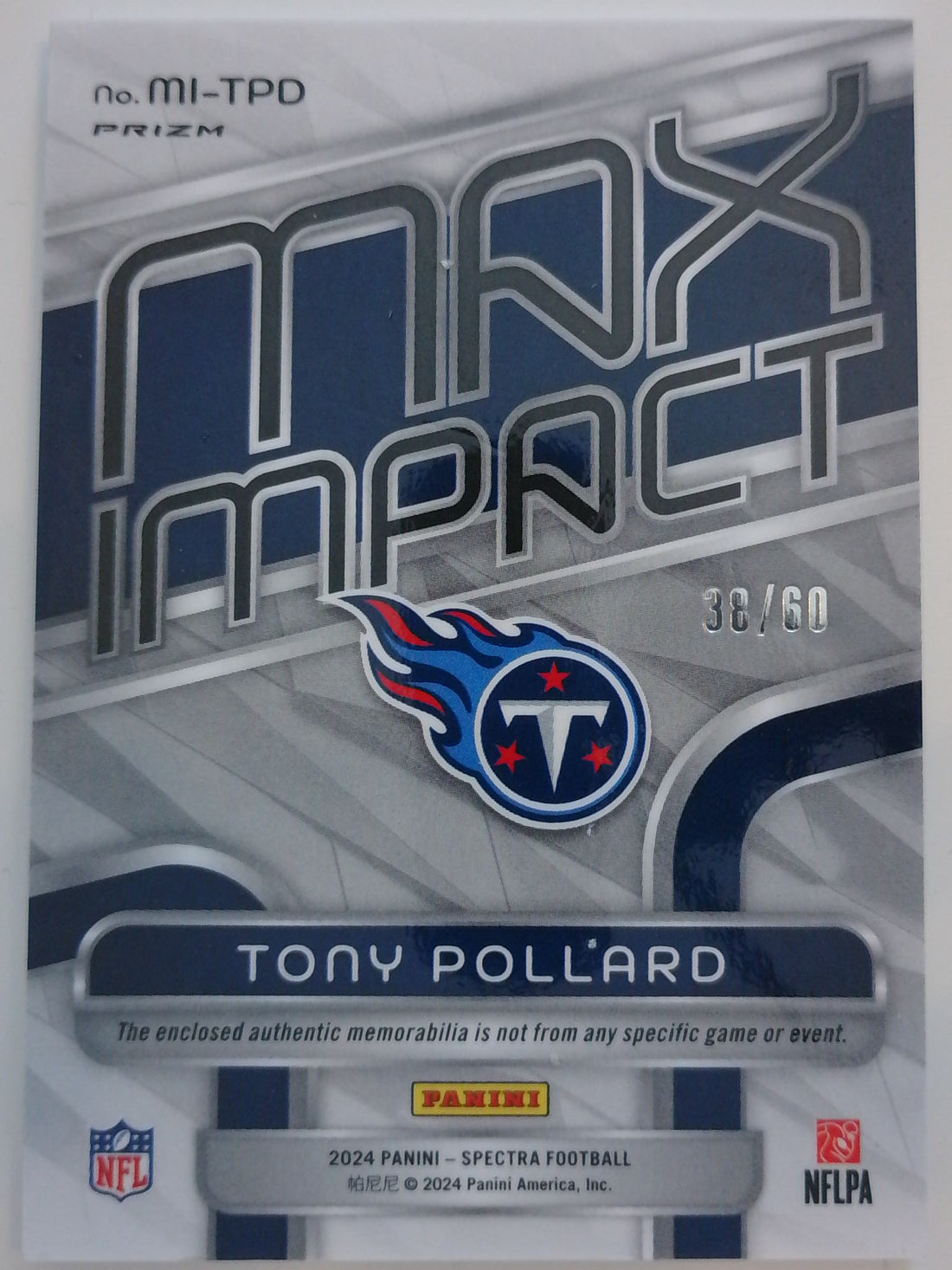 2024 Panini Spectra Max Impact Neon Blue 38/60 Tony Pollard #MI-TPD