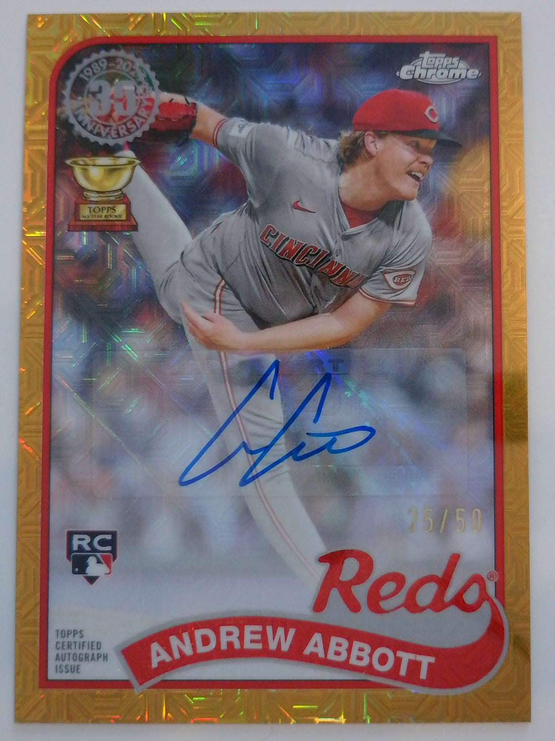 2024 Topps Update Series 1989 Topps Chrome Silver Pack Autographs Gold 25/50 Andrew Abbott #T89CU-AA RC